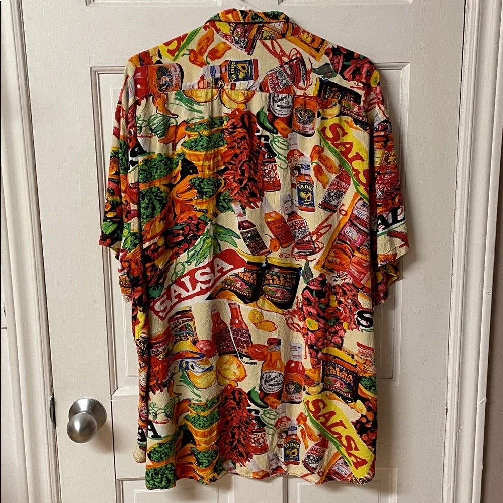 Jams World Food Art "Salsa" print rayon casual button-down shirt men’s size XXL - Picture 6 of 13